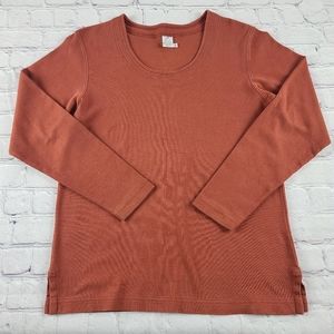 Peruvian Connection Size XS Scoop Neck Long Sleeve Tee Shirt Rust